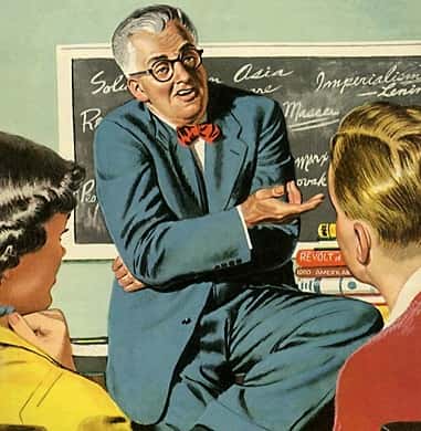 Professor conversando com alunos