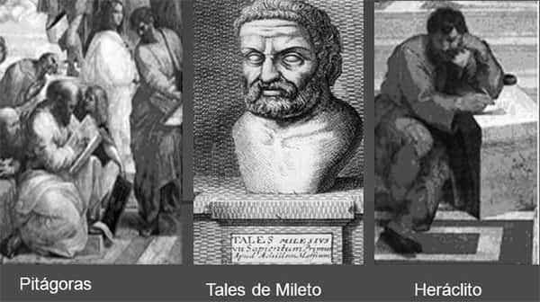 Filósofos Tales, Pitágoras, Heráclito