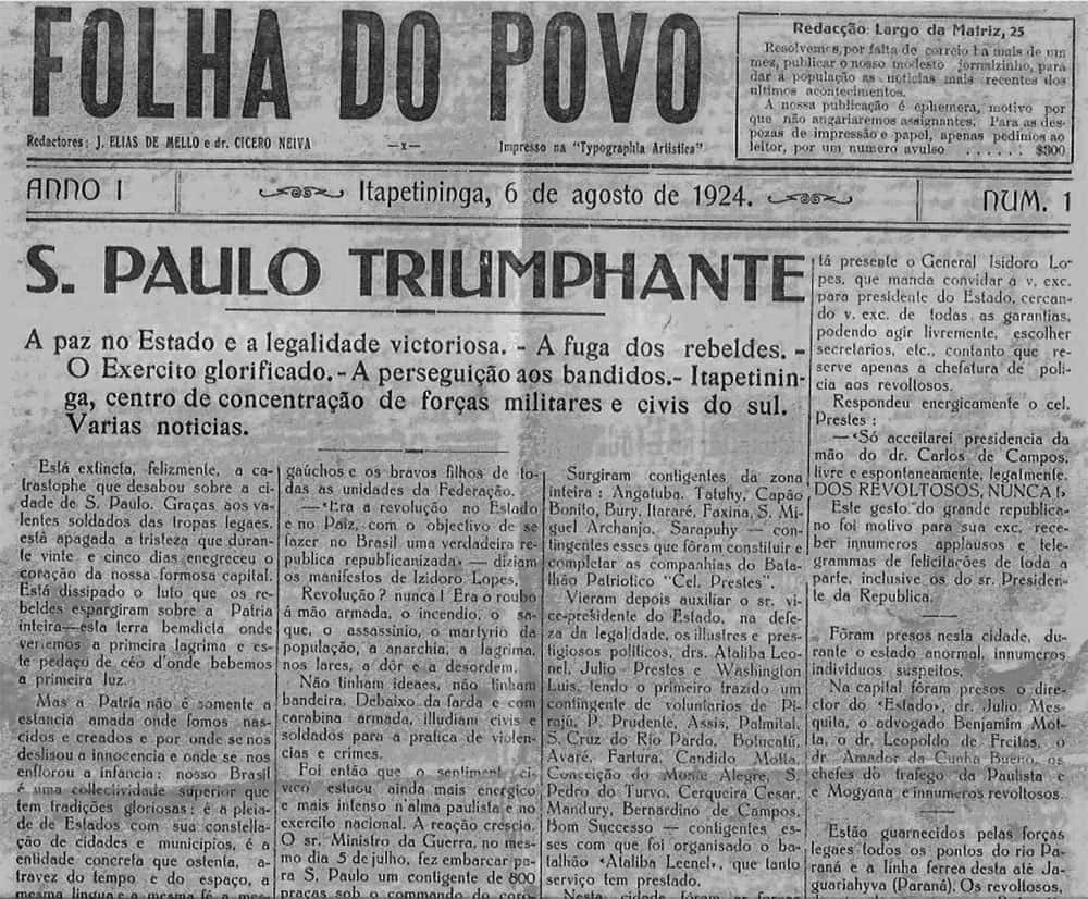 Jornal, Fim da Revolta Paulista de 1924