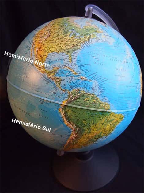 Globo terrestre, hemisferio norte e sul